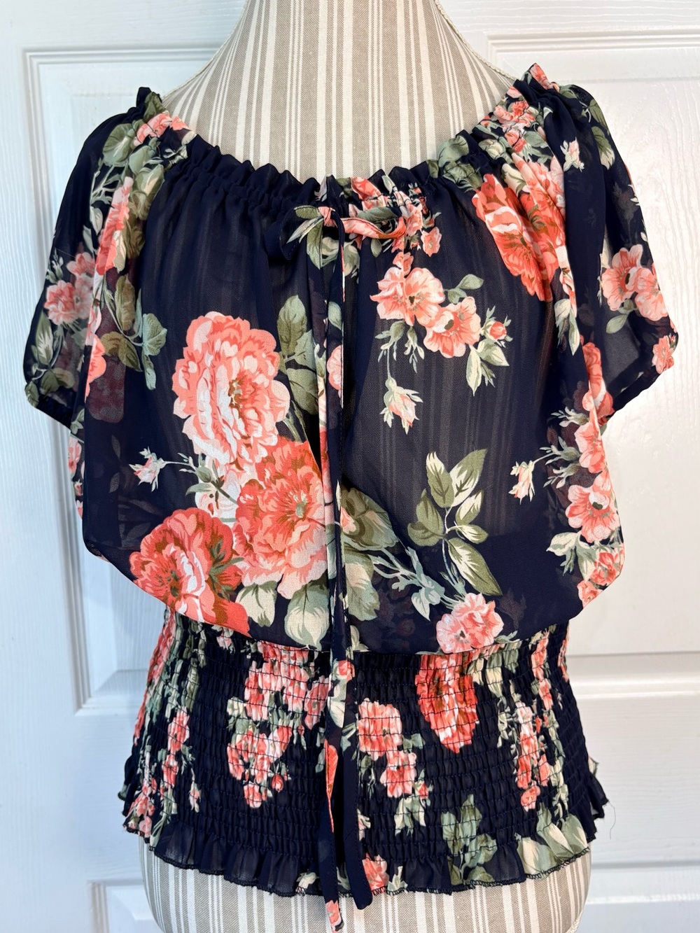 Wild Jasmine Smocked Floral Rose Chiffon Top 2X 3X